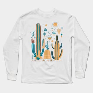 Bohemian Style Floral Cactuses - Minimal Design Long Sleeve T-Shirt